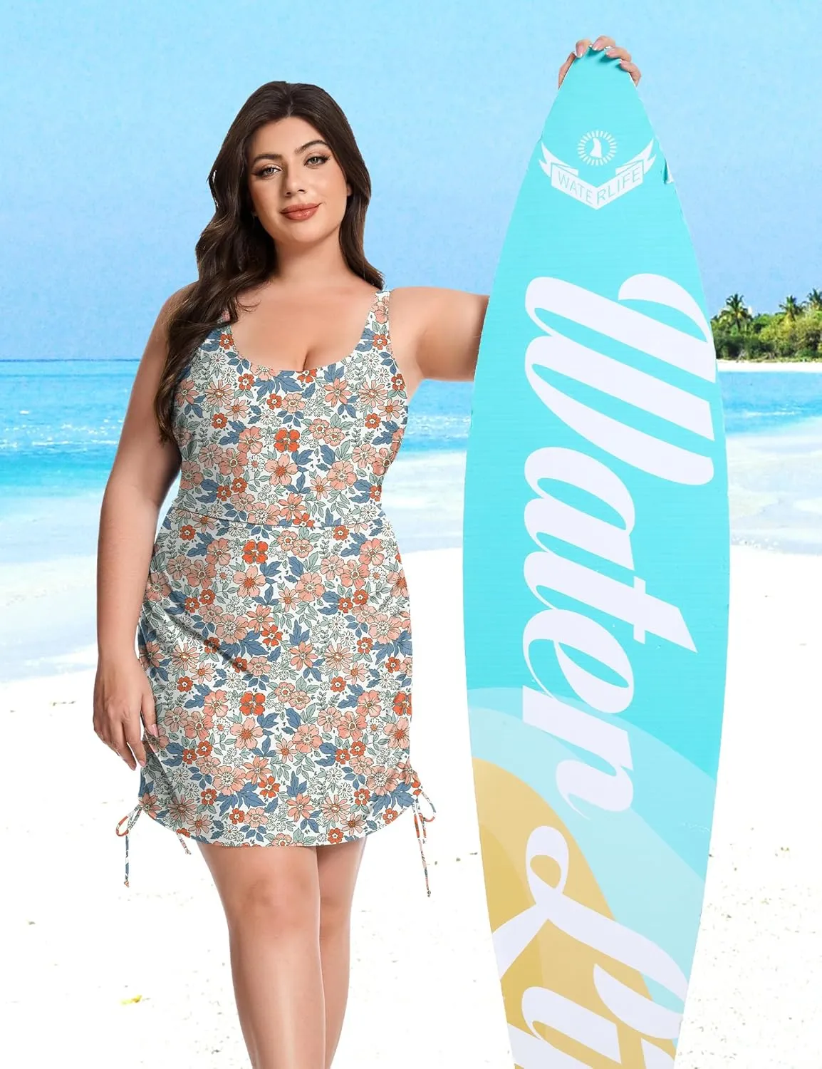 FOREYOND Women's Plus Size Swimdress One Piece Tummy Control Swimsuits Modest Full Coverage Bathing Suits Swimwear