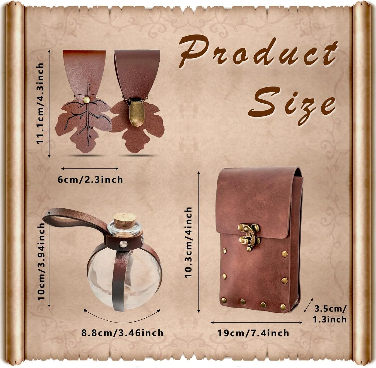 FunMular Renaissance Accessories Costume Women Belt Pouch Medieval Viking Potion Bottles Leather Belt Leaf Skirt Hikes