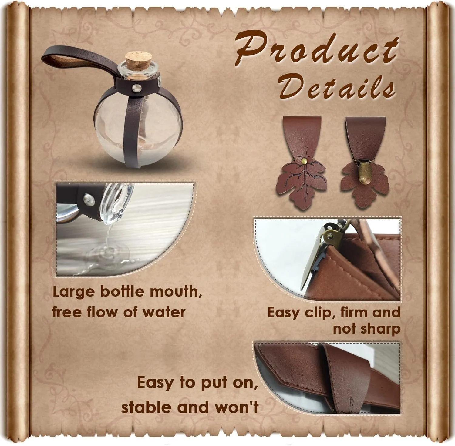 FunMular Renaissance Accessories Costume Women Belt Pouch Medieval Viking Potion Bottles Leather Belt Leaf Skirt Hikes