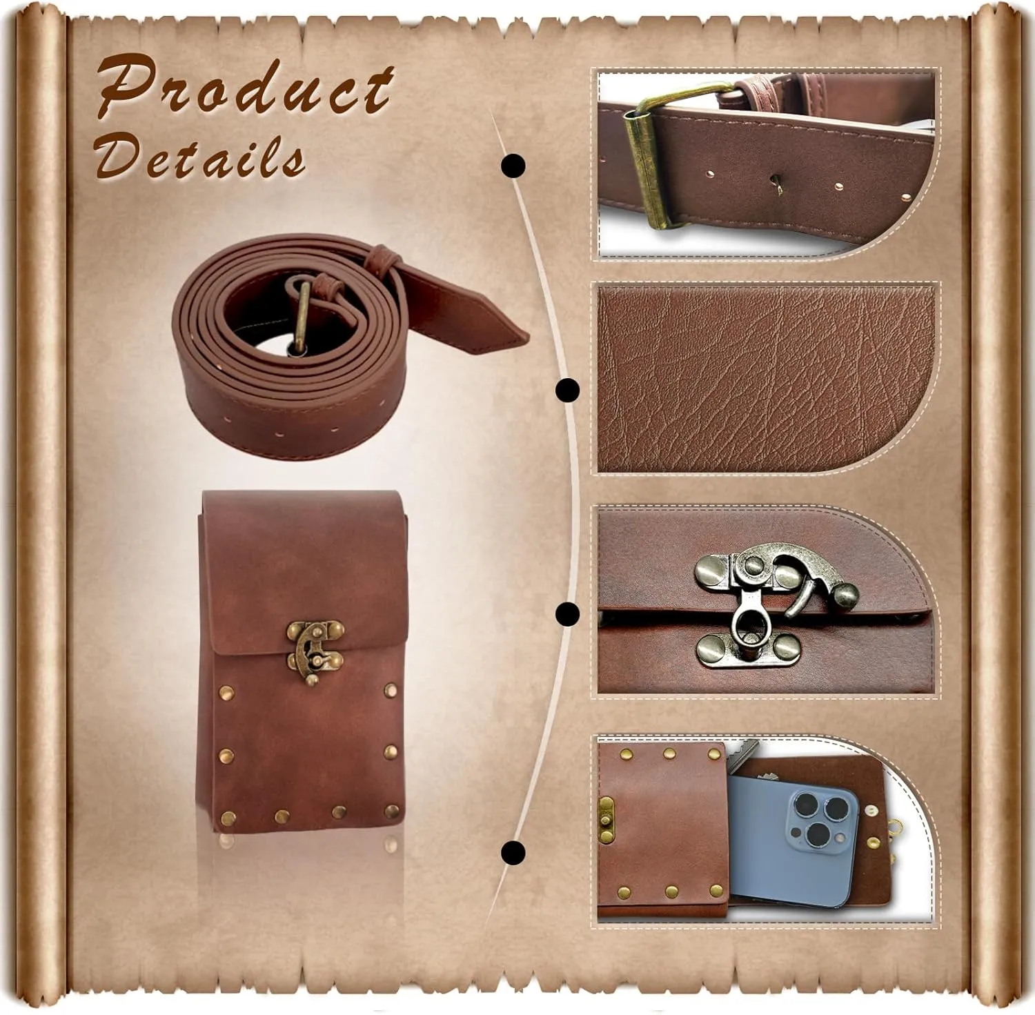 FunMular Renaissance Accessories Costume Women Belt Pouch Medieval Viking Potion Bottles Leather Belt Leaf Skirt Hikes