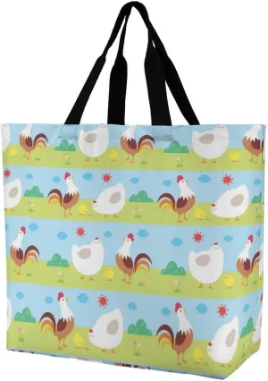 Funny Chicken Women's Shoulder Shopping Bags Foldable Tote Bag Large Capacity Handbag for Work Travel