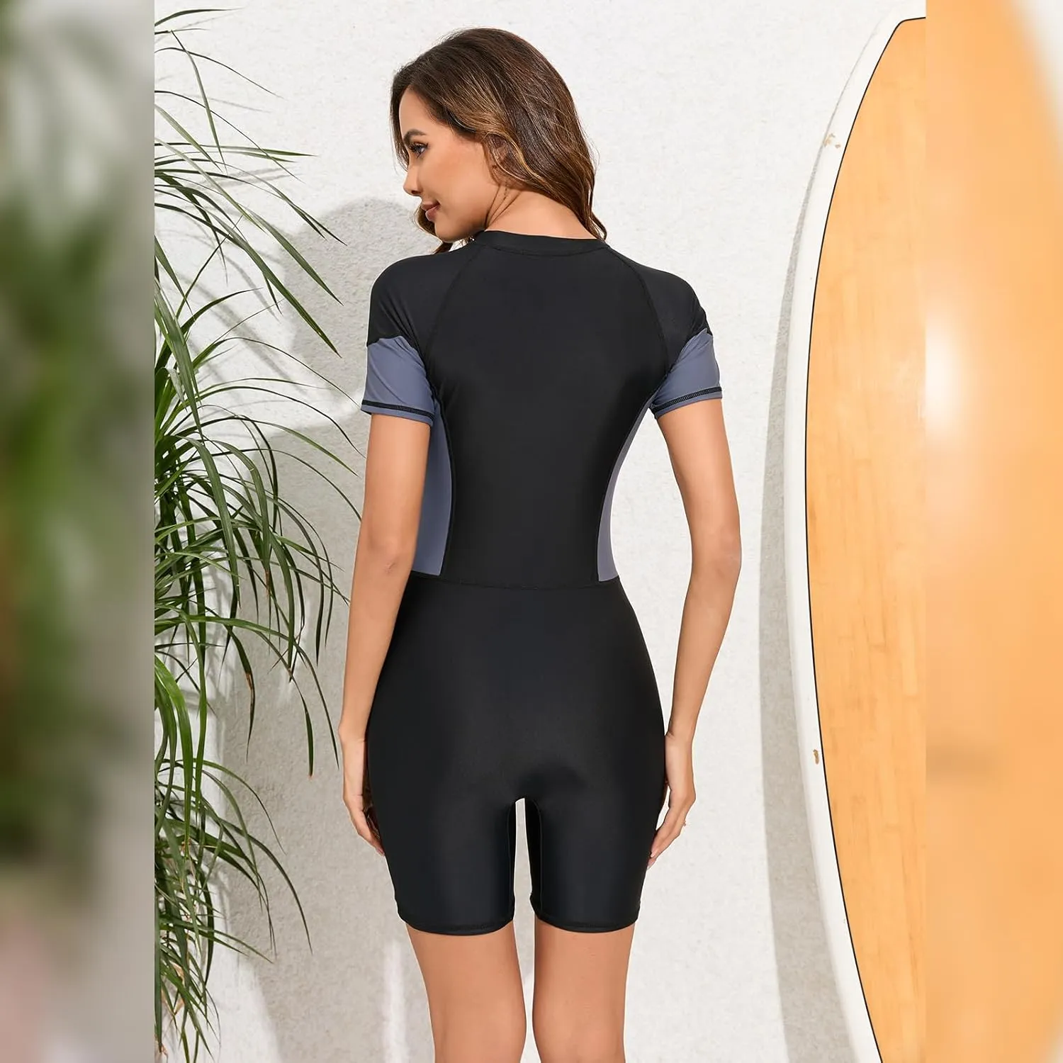FYMNSI Women One Piece Rash Guard Zipper Short Sleeve Sun Protection Surf Rashguard Boyleg Swimsuit Bathing Suits Swimwear