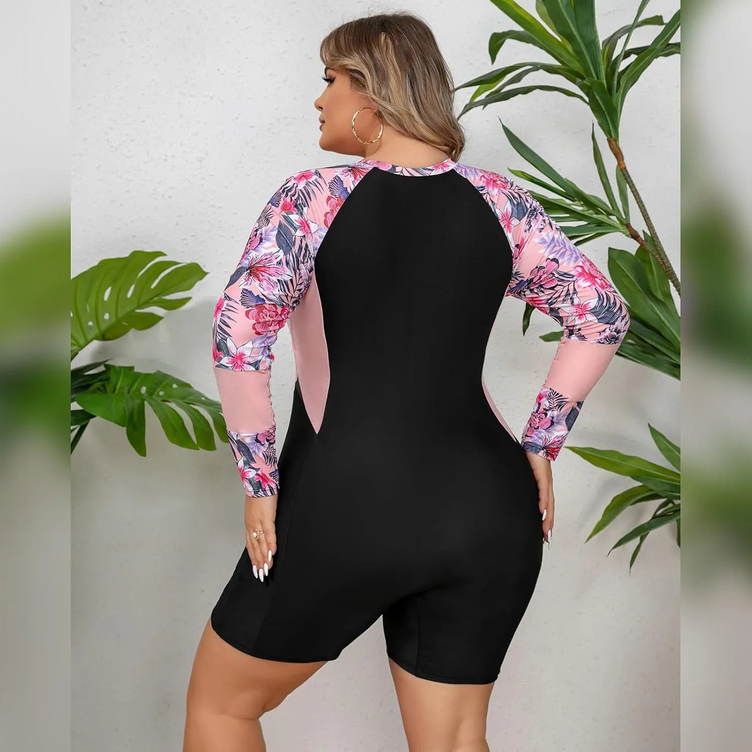 FYMNSI Women Plus Size Zipper Rash Guard Sun Protection Surf Rashguard Boyleg One Piece Sport Swimsuit Padded Bathing Suit