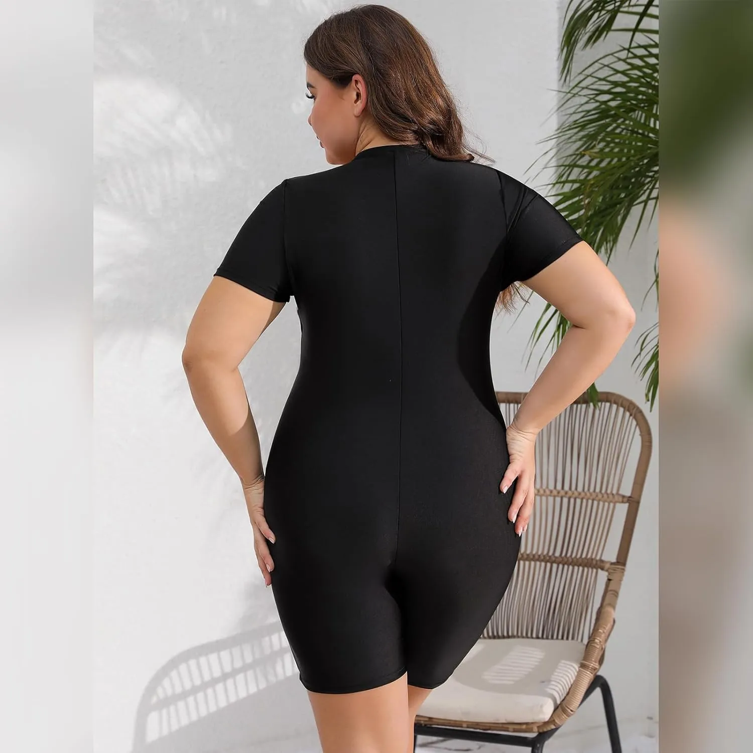 FYMNSI Women Plus Size Zipper Rash Guard Sun Protection Surf Rashguard Boyleg One Piece Sport Swimsuit Padded Bathing Suit