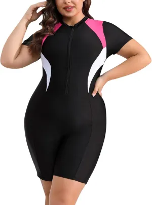 FYMNSI Women Plus Size Zipper Rash Guard Sun Protection Surf Rashguard Boyleg One Piece Sport Swimsuit Padded Bathing Suit