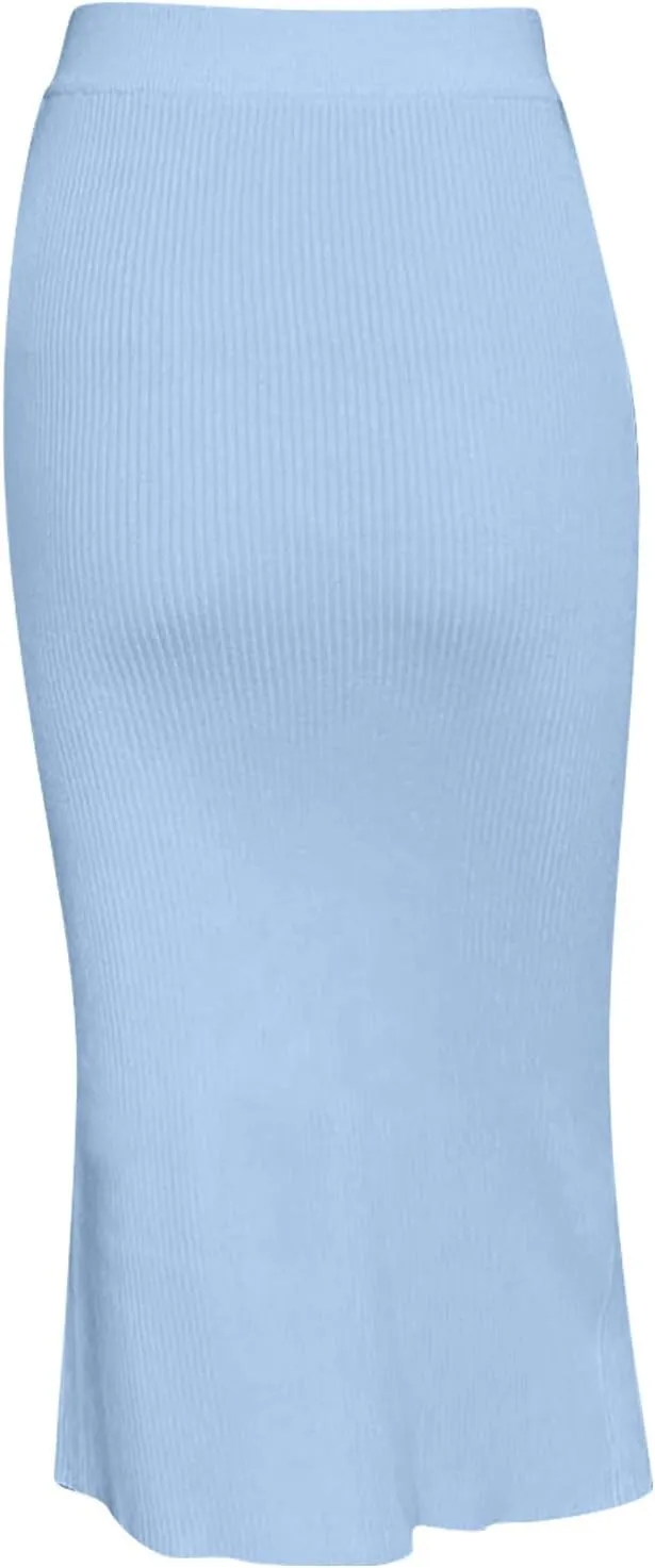 FZYLQY Slim Fit Ruched Pencil Skirts for Women High Waisted Elastic Band Bodycon Shirring Skirt Plus Size Skirt with Button