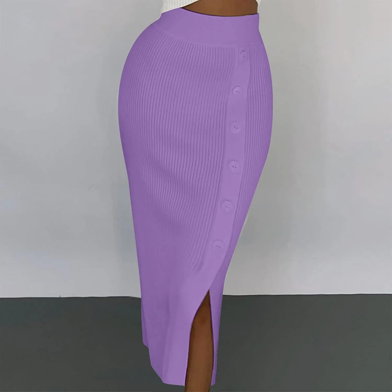 FZYLQY Slim Fit Ruched Pencil Skirts for Women High Waisted Elastic Band Bodycon Shirring Skirt Plus Size Skirt with Button