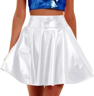 FZYLQY Women's Metallic Skirt High Waisted Holographic Pleated Skirt Sexy Ballet Dance Disco Skater Skirt Party Clubwear