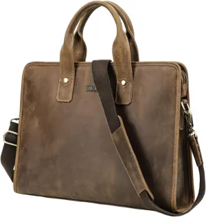 Genuine Leather Laptop Briefcase, Large Capacity for Laptop Accessories, Vintage Handcrafted Design, for Business & Travel