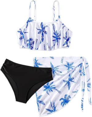 Girls' Swimsuit, Girls Bikini Adjustable Shoulder Strap with Lace Swimsuit Set 7-16Y