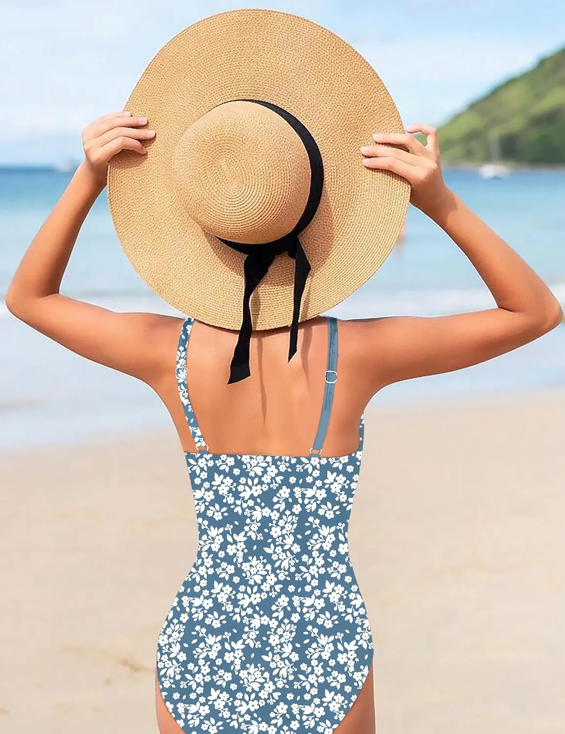 Girls Swimsuit One Piece Bathing Suit Tropical Floral with Adjustable Straps Girls'Swimwear with Cover Up 9-16T