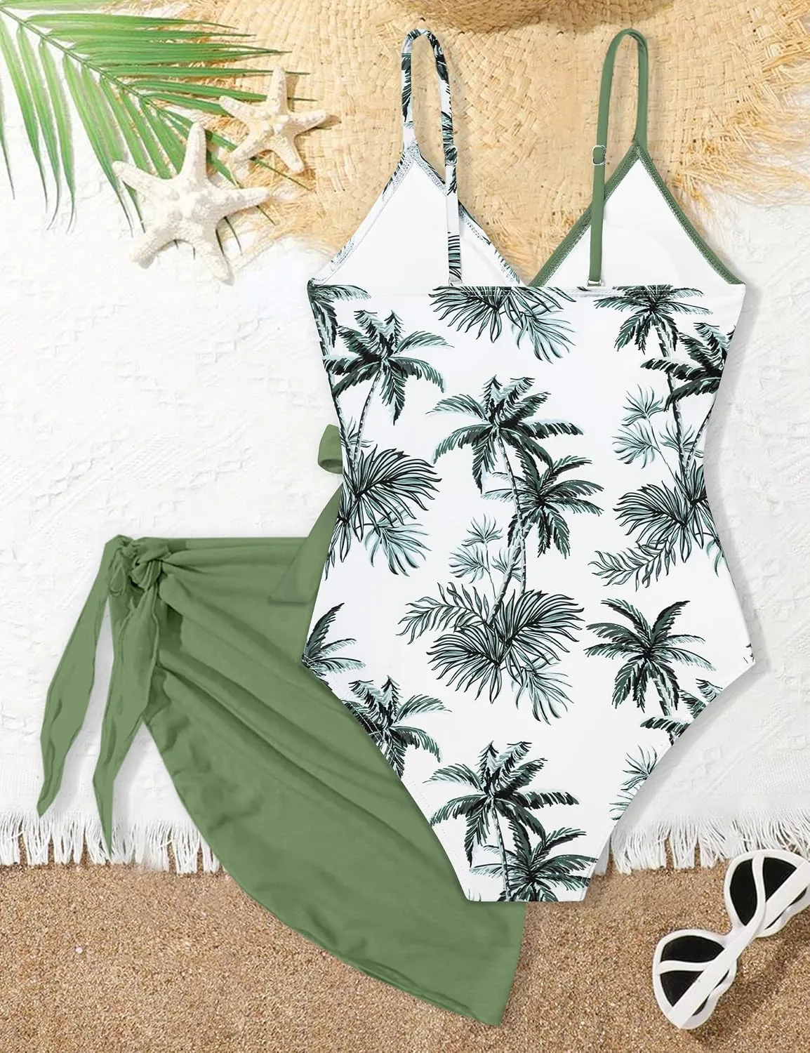 Girls Swimsuit One Piece Bathing Suit Tropical Floral with Adjustable Straps Girls'Swimwear with Cover Up 9-16T