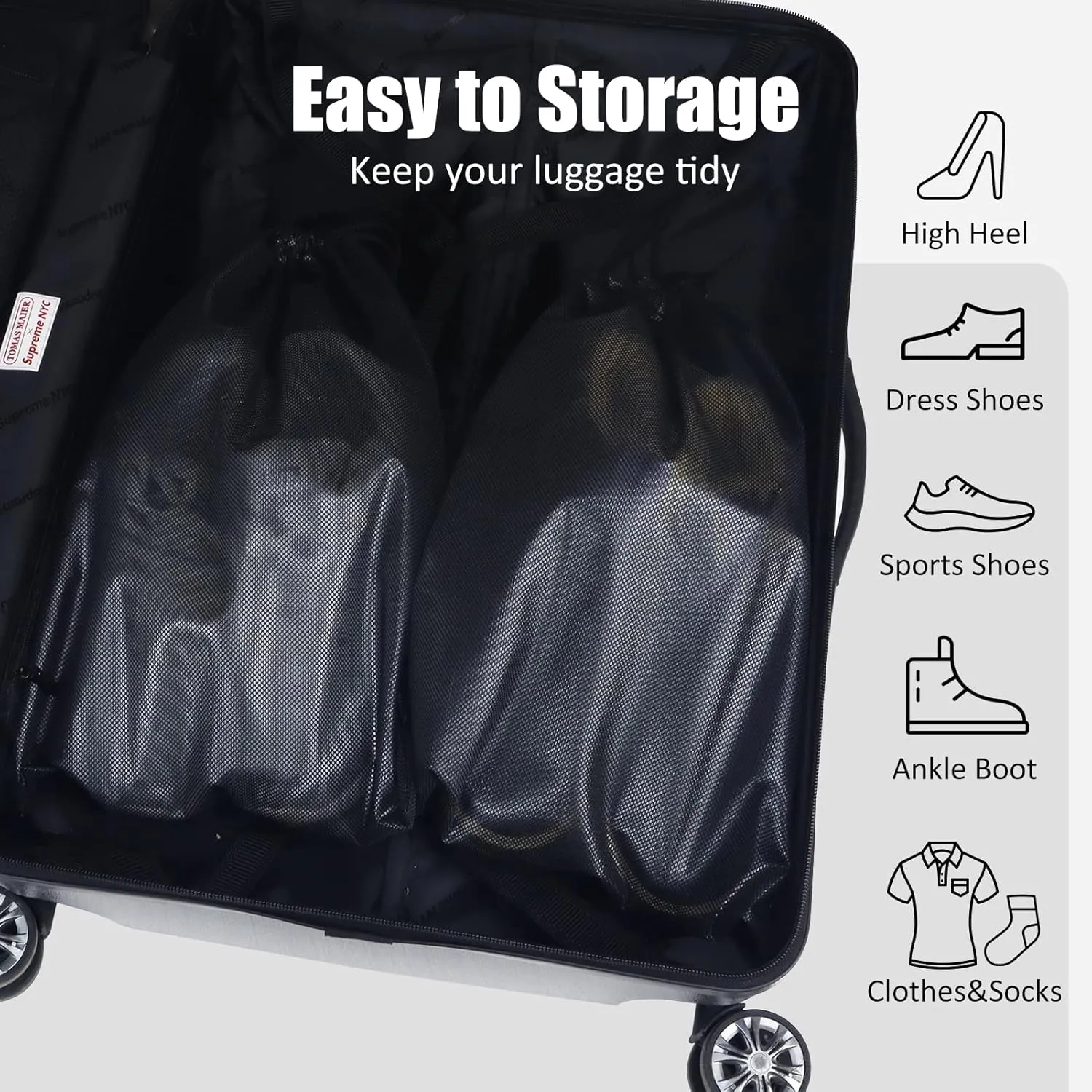 Gloppie Shoe Bags for Travel, Shoe Storage Bag with Drawstring, Packing Organizer for Sneakers, Gym, Luggage, Closet, Weekender Overnight Travel Essentials