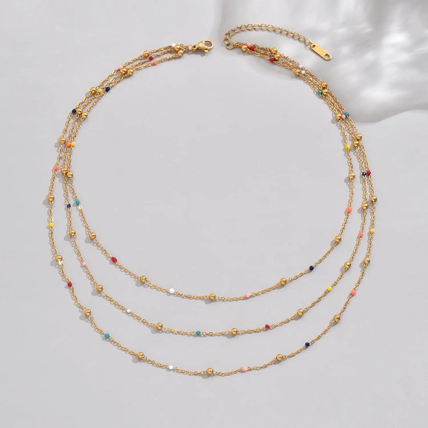 Gold Chain Necklace for Women Dainty 18K Gold Plated Thin Satellite Beaded Turquoise Necklace Simple Gold Boho Jewelry