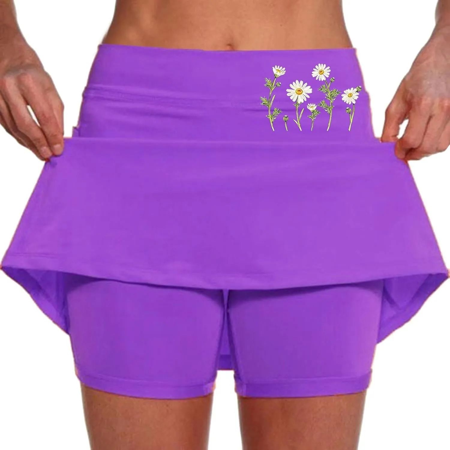 Golf Skirts for Women with Pockets High Waisted Workout Tennis Skorts with Shorts 2 in 1 Midi Skort Skirt Tummy Control
