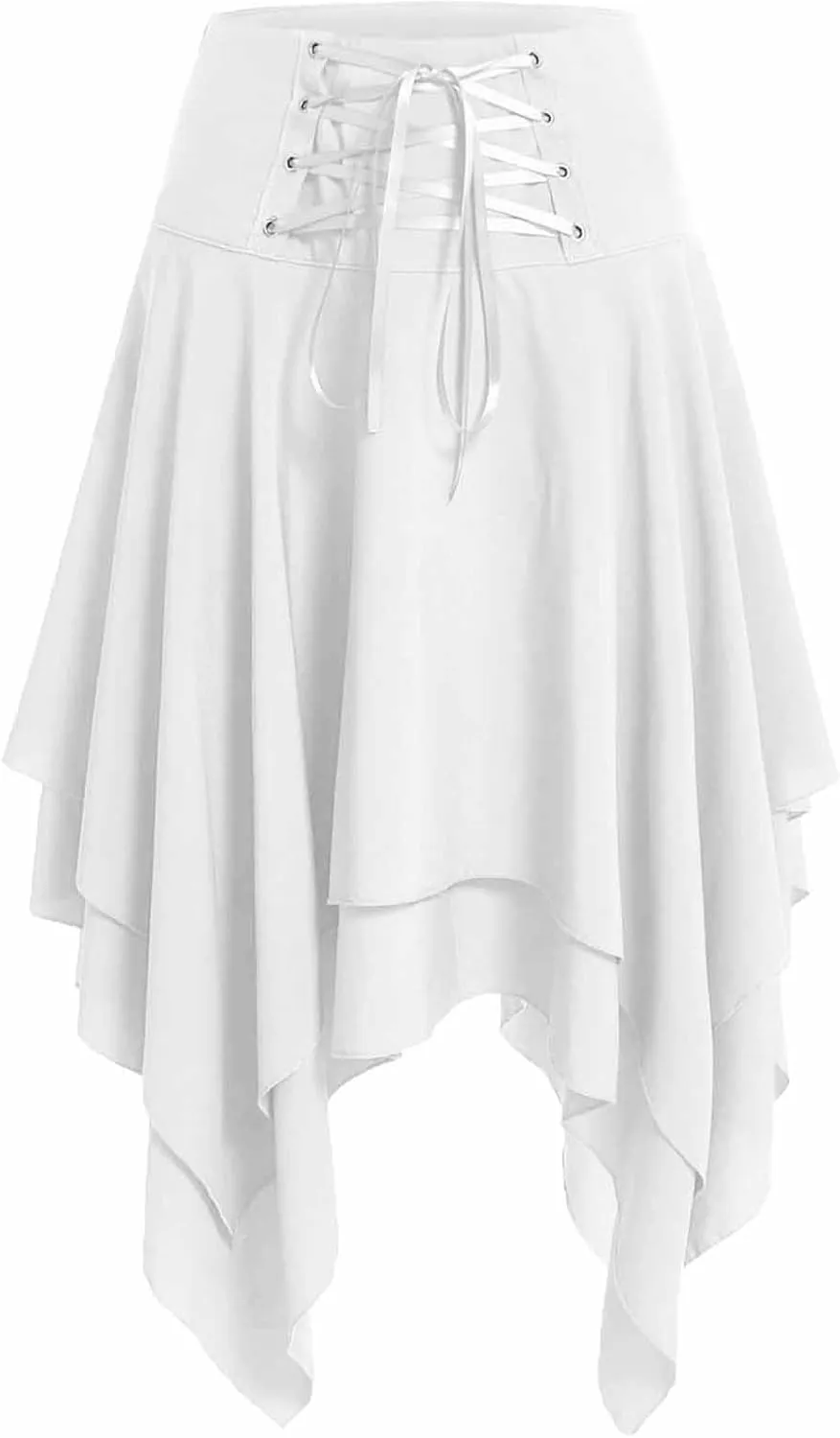 Gothic Skirts for Women Vintage Renaissance Skirt Lace Up A Line Skirt Flowy Asymmetrical Skirts Layered Fairy Skirt