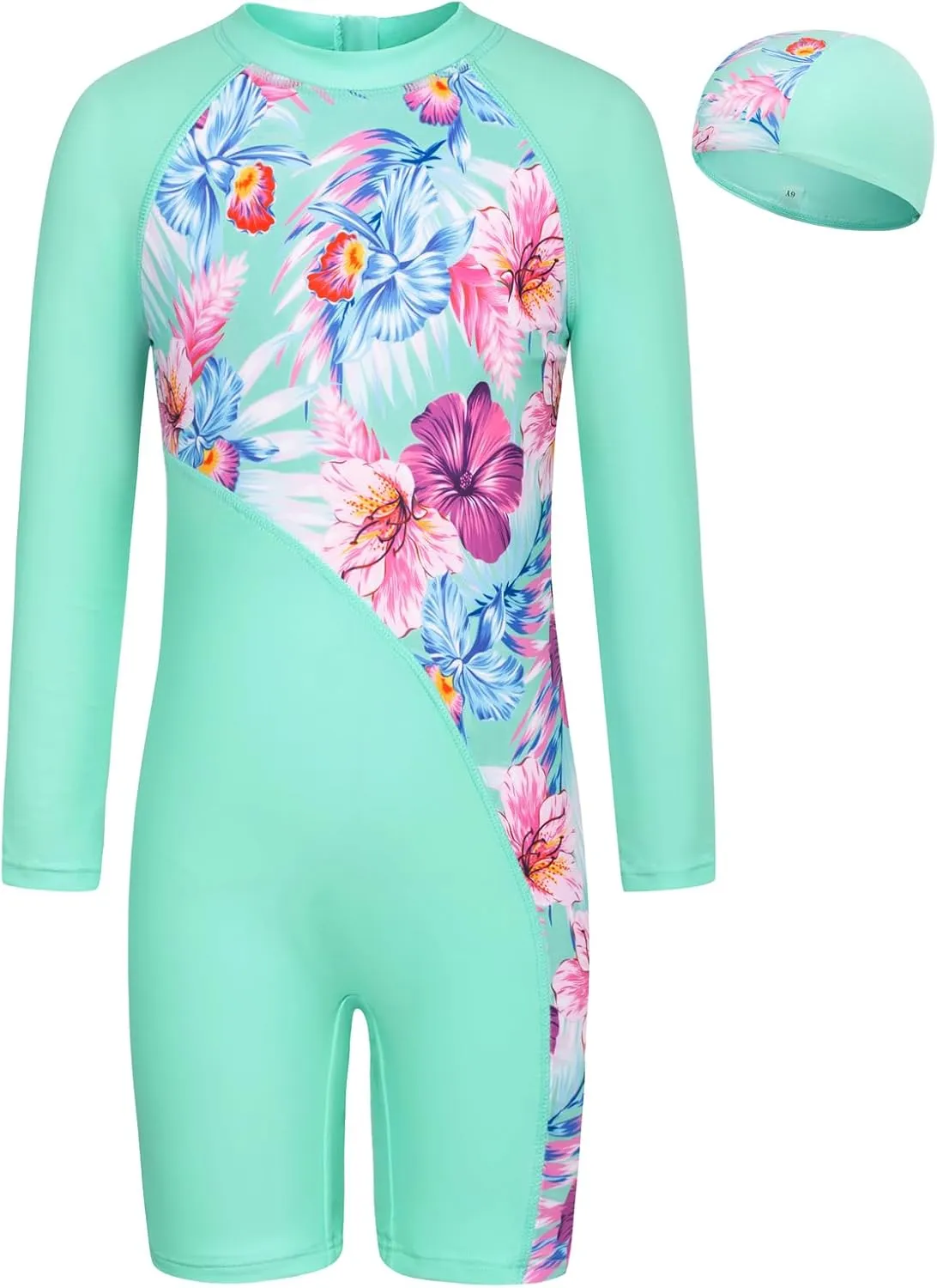 GRACE KARIN Girls Swimsuit Long Sleeve UV Protective Bathing Suit One Piece Swimwear for Kids 5-12 Years