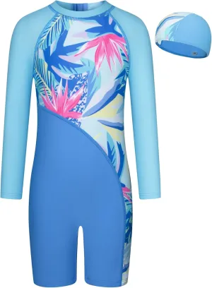 GRACE KARIN Girls Swimsuit Long Sleeve UV Protective Bathing Suit One Piece Swimwear for Kids 5-12 Years