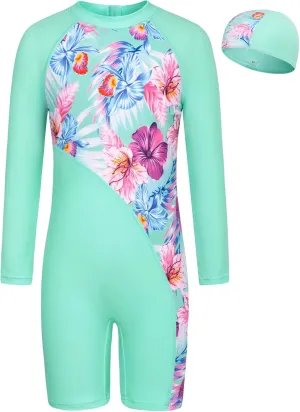 GRACE KARIN Girls Swimsuit Long Sleeve UV Protective Bathing Suit One Piece Swimwear for Kids 5-12 Years
