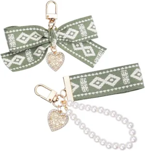 Green Pearl Keychain For Purse Car Key Chain Accessories For Women Girls Bow Keychain