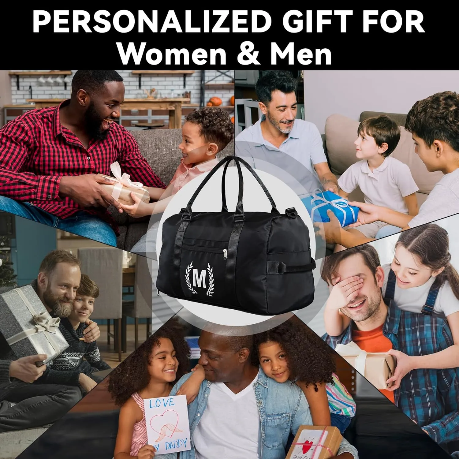 Gym Bag for Women & Men, Fitness Workout Sports Travel Duffle Bag with Wet Pocket & Shoes Compartment, Great Present for Gym Lovers (Jet Black, A)