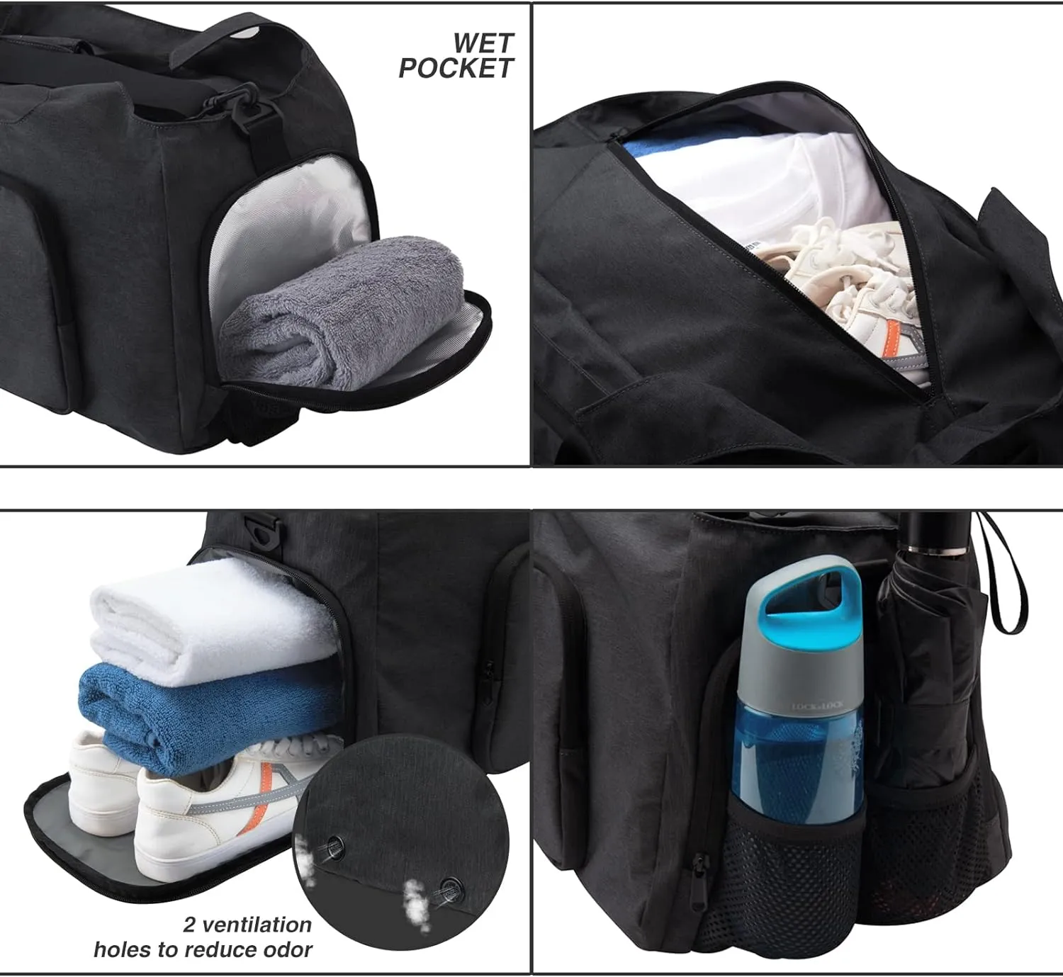 Gym Bags for Men Women, Sports Duffle Bag, Travel Gym Bag with Shoes Compartment and Wet Pocket, Foldable, Lightweight for Travel, Gym, Yoga