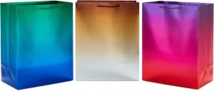 Hallmark 13" Large Iridescent Gift Bags Assortment (3 Bags: Rainbow Gradients - Blue/Green, Gold/Silver, Purple/Red) for Birthdays, Graduations, Bridal Showers, Baby Showers
