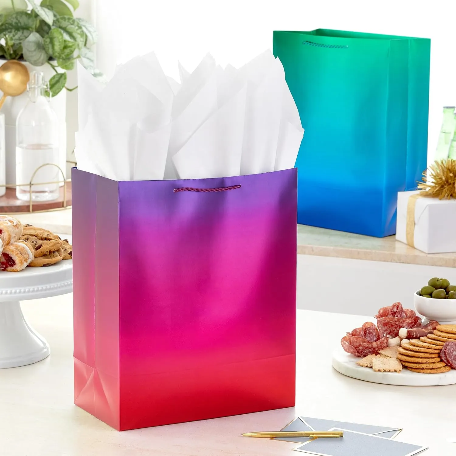 Hallmark 13" Large Iridescent Gift Bags Assortment (3 Bags: Rainbow Gradients - Blue/Green, Gold/Silver, Purple/Red) for Birthdays, Graduations, Bridal Showers, Baby Showers