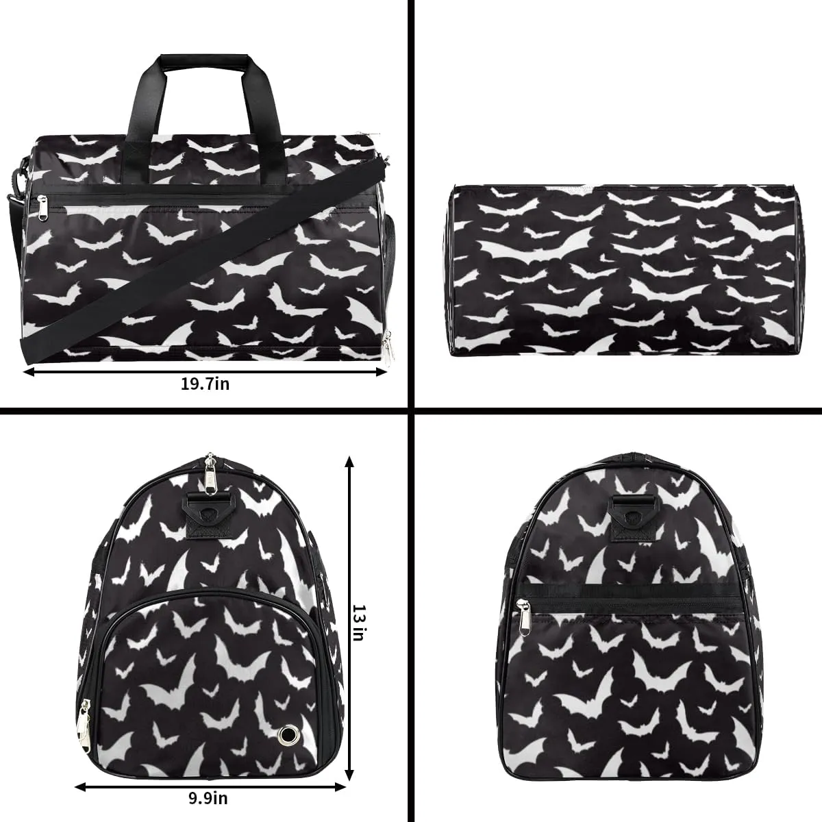 Hallowen Scary Bats Dry Wet Depart Duffle Overnight Bag with Shoes Compartment & Wet Pockets, Water Resistant Weekender Travel Gym Pouch For Swim Gymnastics Ballet Sleepovers