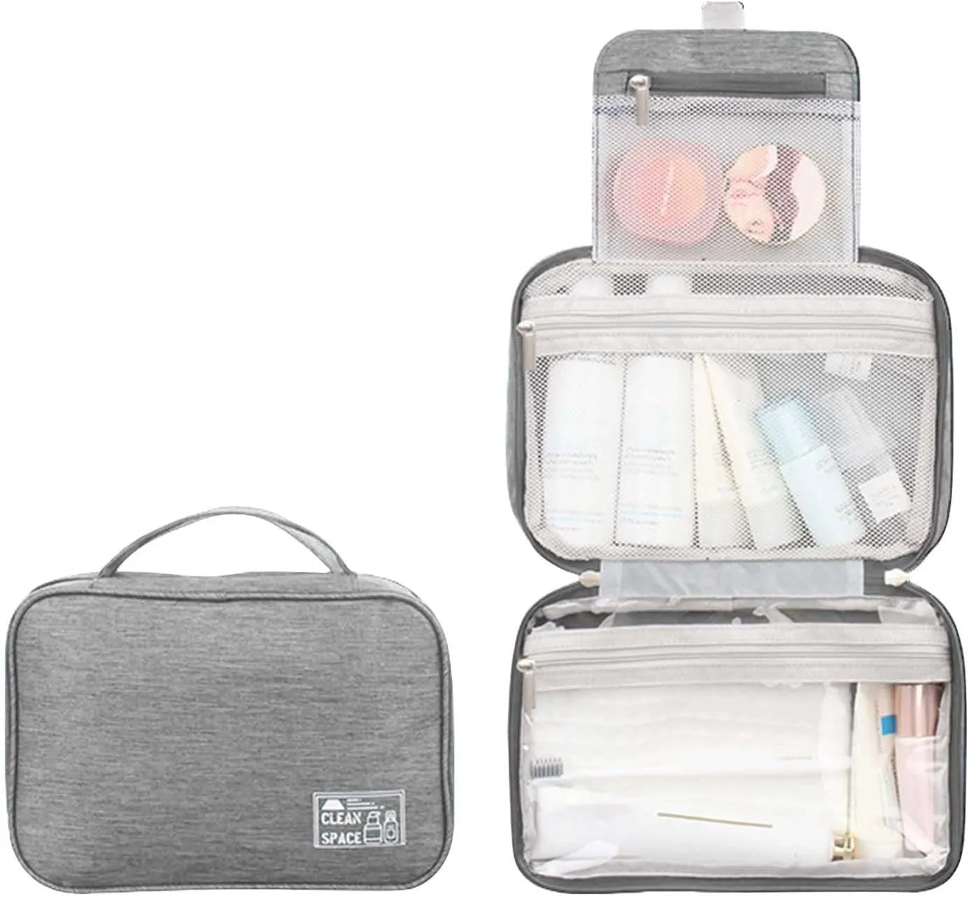 Hanging Travel Toiletry Bag for Men,10" X 6.5" Big Makeup Bag,Portable Foldable Large Capacity Toiletries Travel Bag with Compartment,Water-Resistant Cosmetic Travel Bag,Travel Essentials