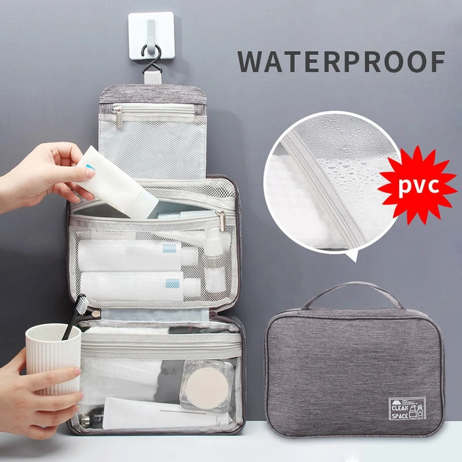 Hanging Travel Toiletry Bag for Men,10" X 6.5" Makeup Bag Organizer,Large Capacity Portable Foldable Toiletries Travel Bag with Compartment,Waterproof Travel Cosmetic Bag,Travel Accessories