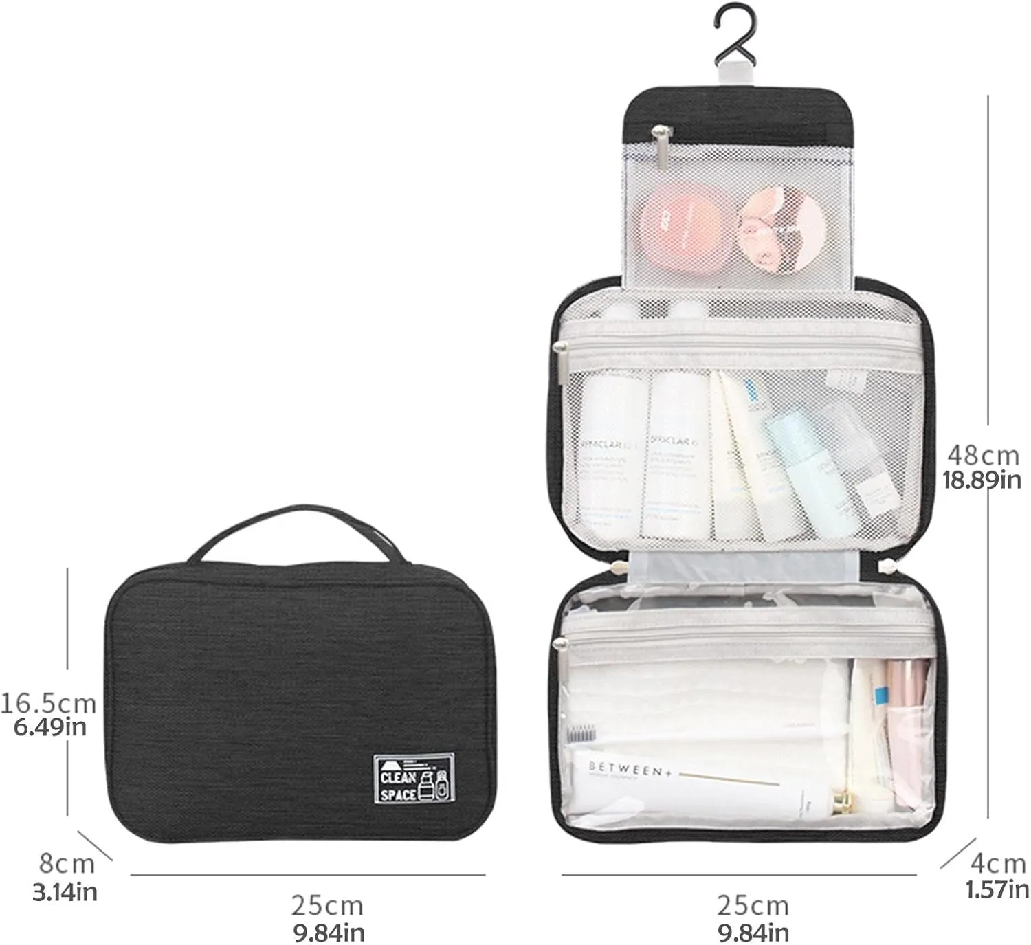 Hanging Travel Toiletry Bag for Men,10" X 6.5" Makeup Bag Organizer,Large Capacity Portable Foldable Toiletries Travel Bag with Compartment,Waterproof Travel Cosmetic Bag,Travel Accessories