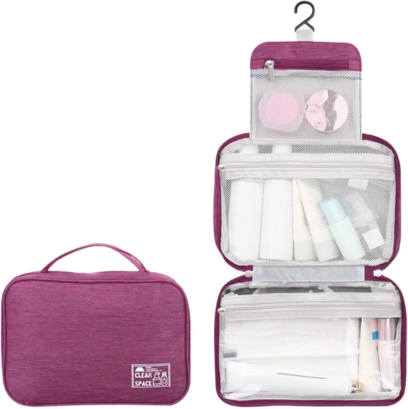 Hanging Travel Toiletry Bag for Women,10 X 6.5 Inch Makeup Bag Large,Portable Foldable Large Capacity Travel Toiletries Bag with Compartment,Waterproof Cosmetic Travel Bag,Travel Essentials