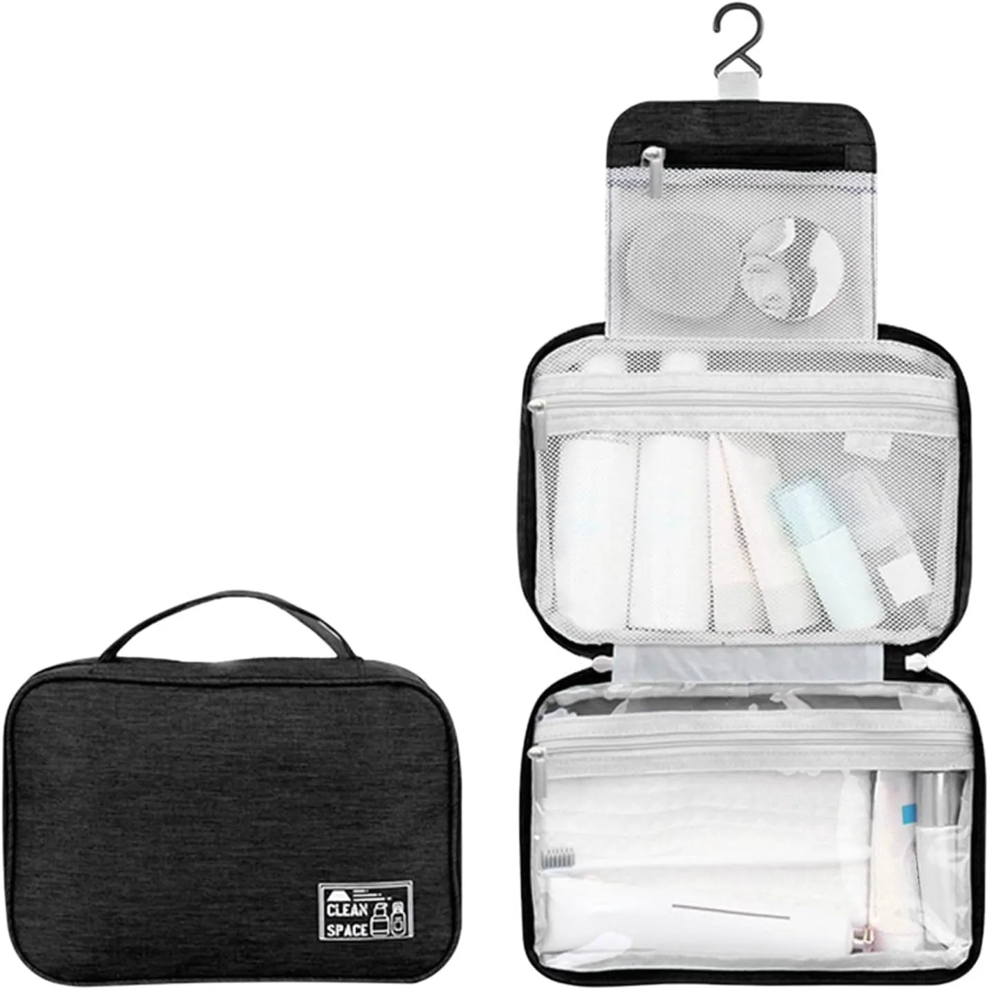 Hanging Travel Toiletry Bag for Women,10 X 6.5 Inch Makeup Bag Large,Portable Foldable Large Capacity Travel Toiletries Bag with Compartment,Waterproof Cosmetic Travel Bag,Travel Essentials