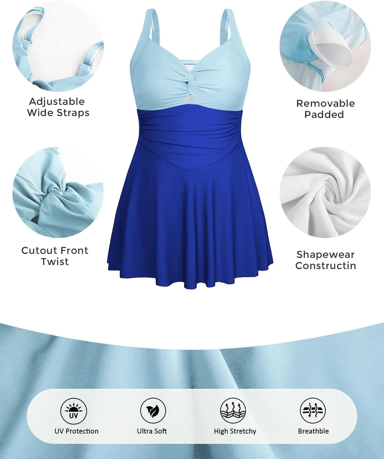 Hanna Nikole Women Plus Size Swimdress One Piece Swimsuit Tummy Control Twist Front Bathing Suit Ruched Skirted Swimwear