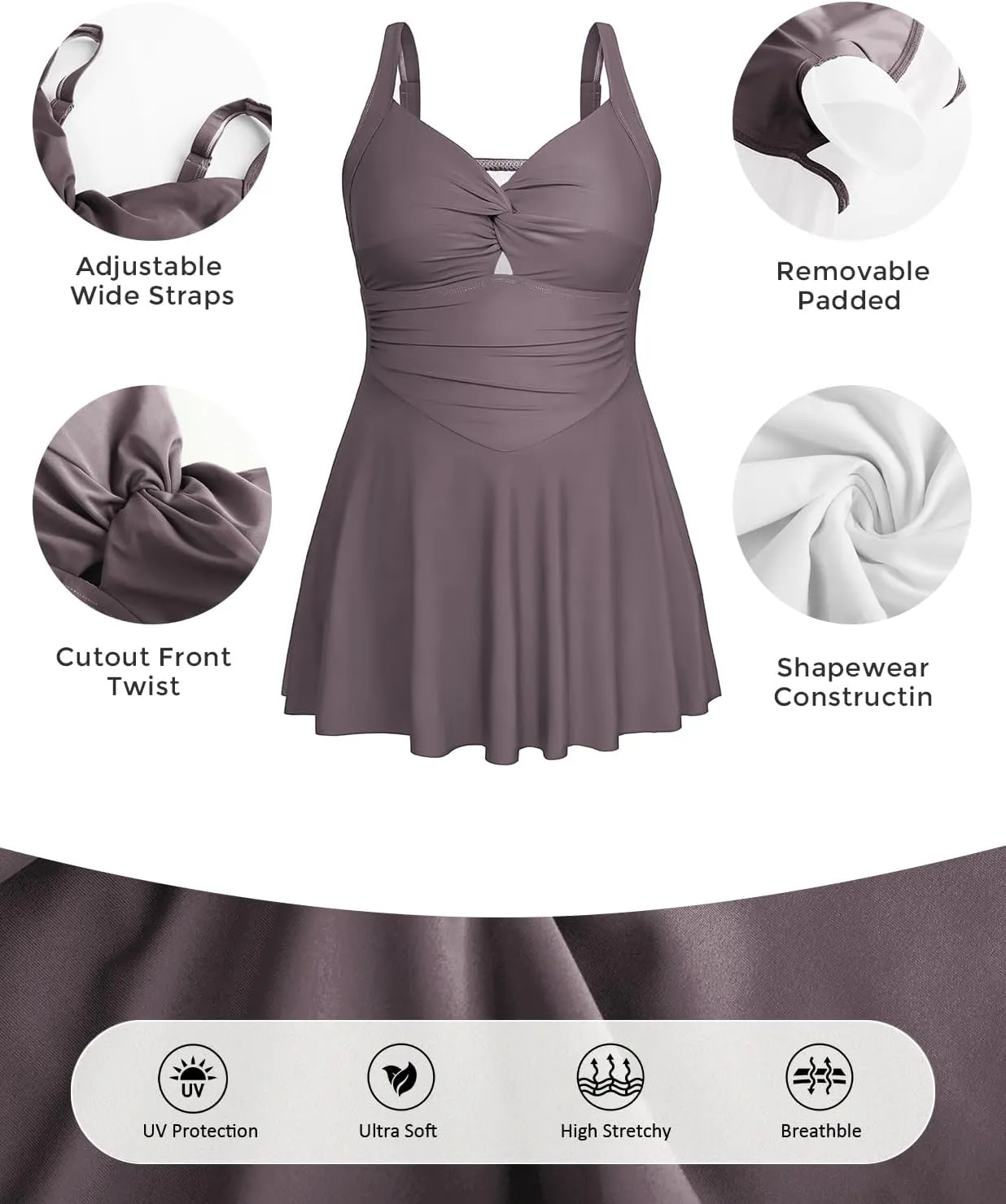 Hanna Nikole Women Plus Size Swimdress One Piece Swimsuit Tummy Control Twist Front Bathing Suit Ruched Skirted Swimwear