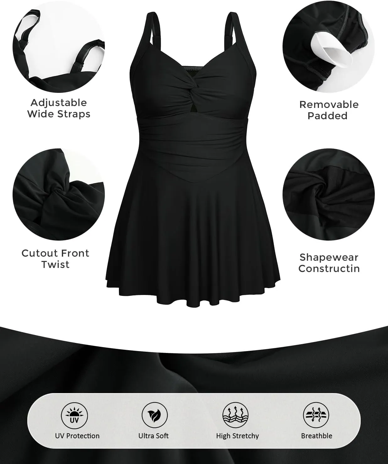 Hanna Nikole Women Plus Size Swimdress One Piece Swimsuit Tummy Control Twist Front Bathing Suit Ruched Skirted Swimwear