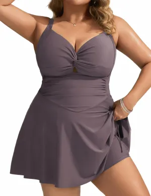 Hanna Nikole Women Plus Size Swimdress One Piece Swimsuit Tummy Control Twist Front Bathing Suit Ruched Skirted Swimwear