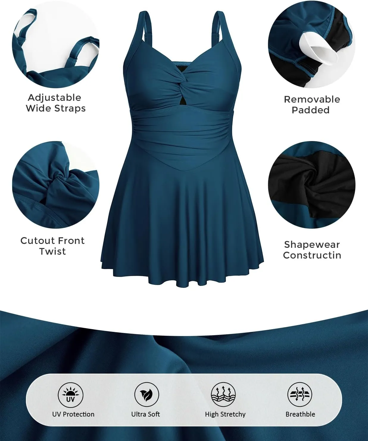 Hanna Nikole Women Plus Size Swimdress One Piece Swimsuit Tummy Control Twist Front Bathing Suit Ruched Skirted Swimwear