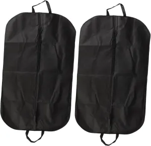 Happyyami 2Pcs Portable Business Suit Cover Bags Medium Clothes Protector Case for Travel Folding Hanging Garment Storage for Wardrobe Black