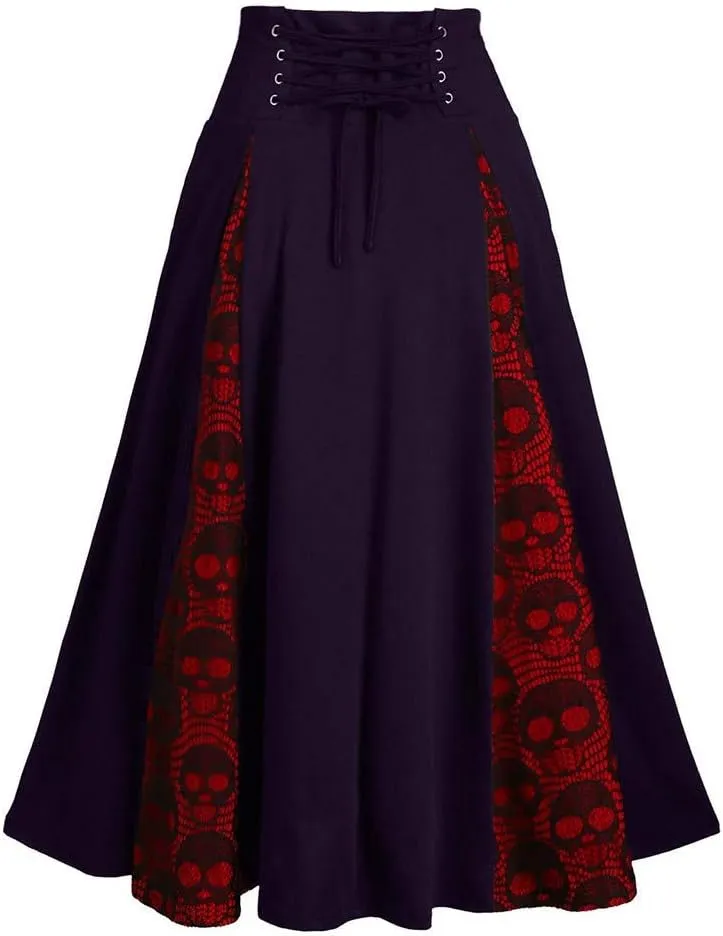 harajuku skirts for Women Plus Size Lace Patchwork High Waist Patchwork Midi Skirt Gothic Pleated Skirt Y2K Clothes