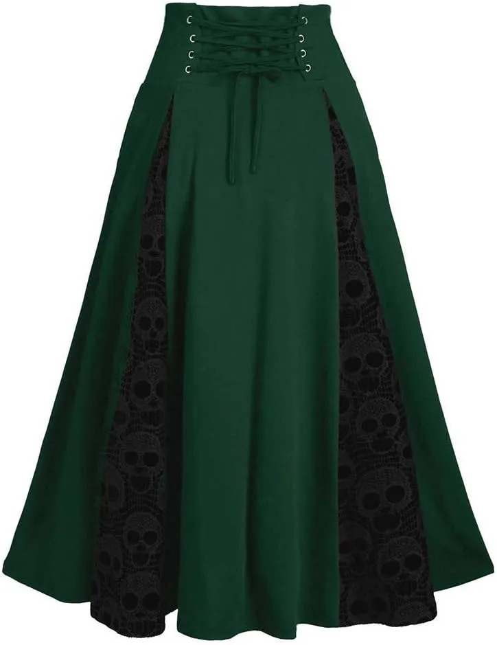 harajuku skirts for Women Plus Size Lace Patchwork High Waist Patchwork Midi Skirt Gothic Pleated Skirt Y2K Clothes