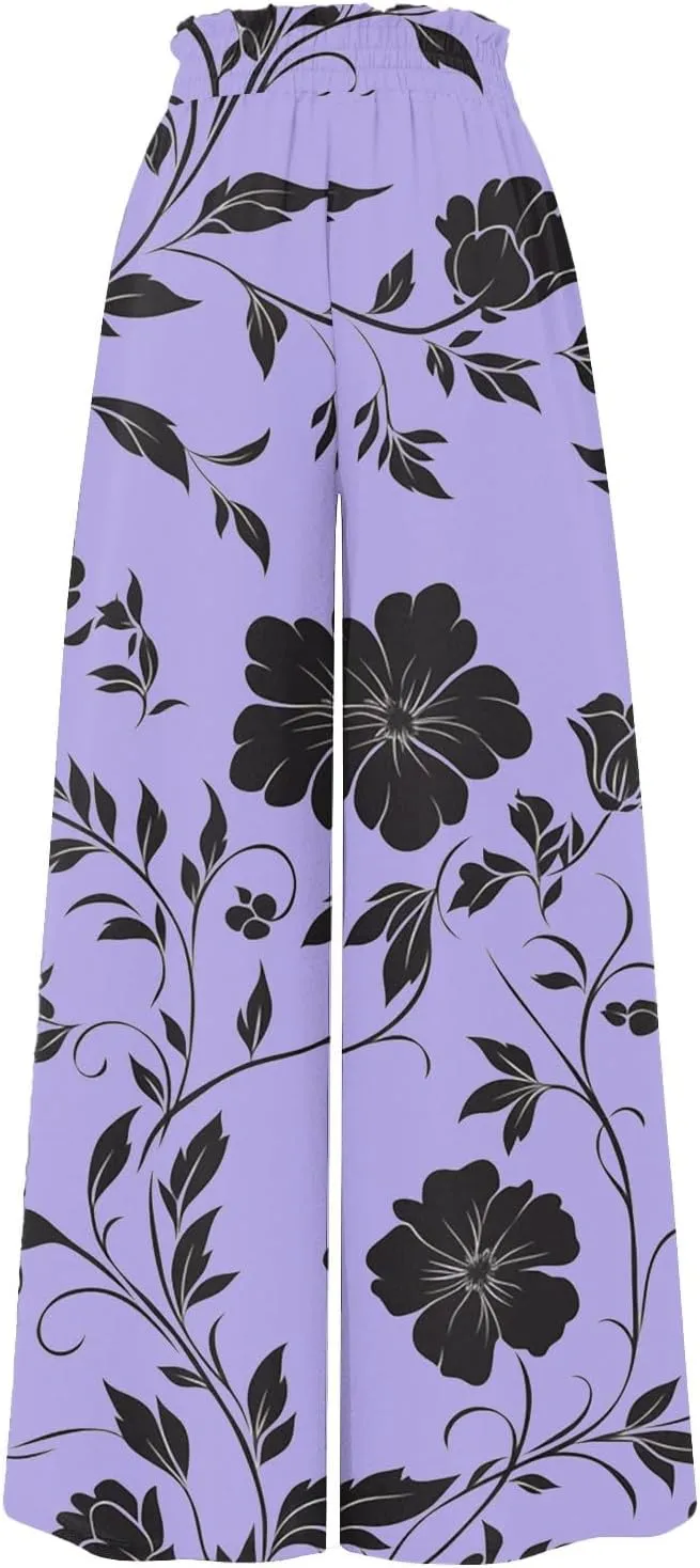 High Waist Trousers Pants for Women Tall Wide Leg Elastic Waist Summer Boho Palazzo Pants Straight Leg Vintage Outfits