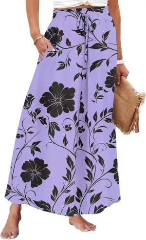 High Waist Trousers Pants for Women Tall Wide Leg Elastic Waist Summer Boho Palazzo Pants Straight Leg Vintage Outfits