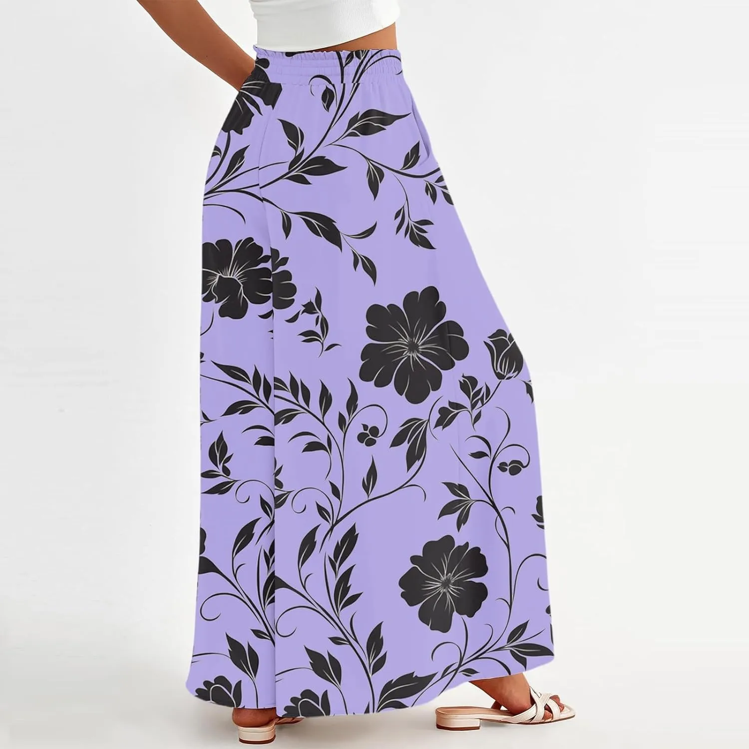 High Waist Trousers Pants for Women Tall Wide Leg Elastic Waist Summer Boho Palazzo Pants Straight Leg Vintage Outfits