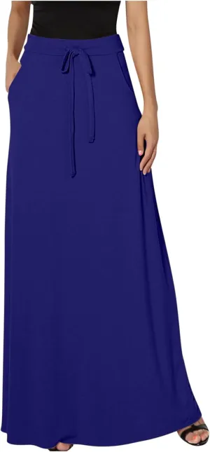 High Waisted Maxi Skirts for Women Lace Up Long Skirt Plus Size Summer Skirts Ankle Length Straight Skirt with Pocket