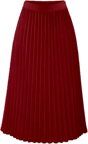 High Waisted Pleated Skirts for Women Casual A-Line Midi Length Flowy Skirt with Lightweight Fabric and Elastic Waist