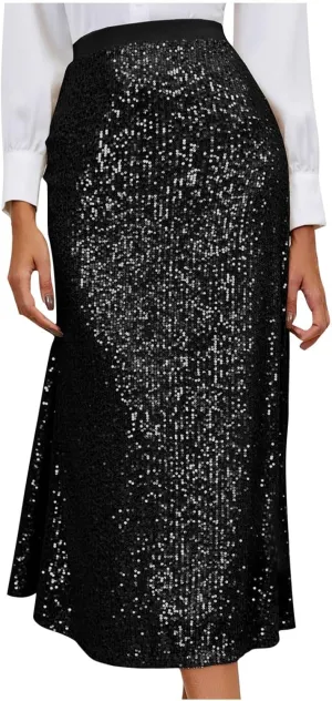 High Waisted Skirts for Women Women's Long Maxi Sequin Skirt Wedding A Line Skirt Bridesmaid Skirt