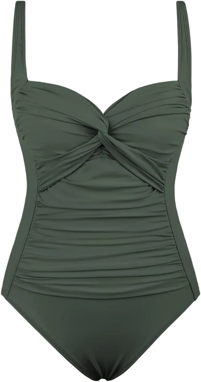 Hilor Women's Tummy Control One Piece Swimsuits Front Twist Bathing Suits Slimming Monokini Swimwear