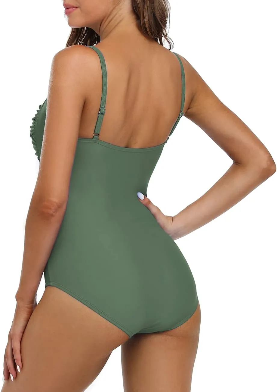 Hilor Women's Tummy Control One Piece Swimsuits Front Twist Bathing Suits Slimming Monokini Swimwear